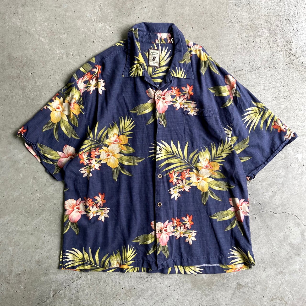 ビックサイズ jamaica jaxx シルク アロハシャツ メンズ2XL 古着 半袖
