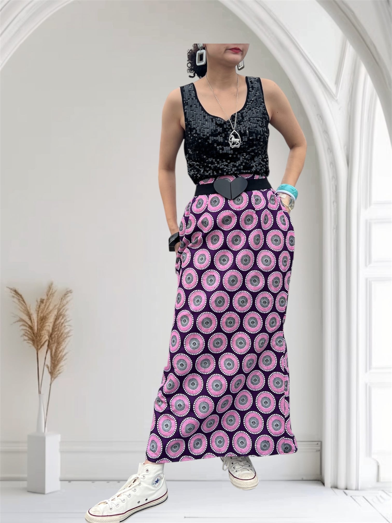 Vintage african batik cotton Heart skirt ( ヴィンテージ