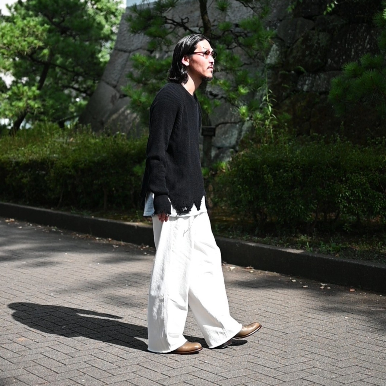 Leh(レー)GANKO別注×damage waffle L/S sweater コーディネート