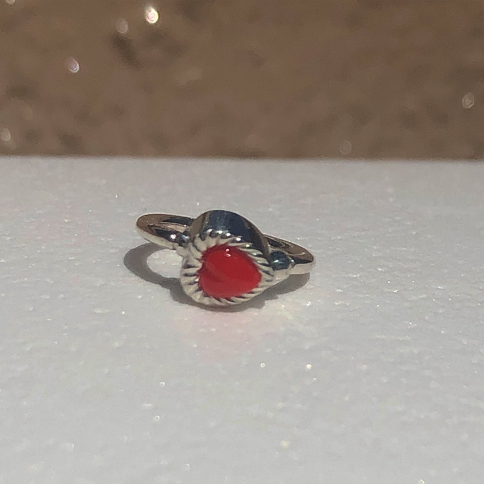 VINTAGE HEART CHARMのsnap RING body jewelry Red SILVER