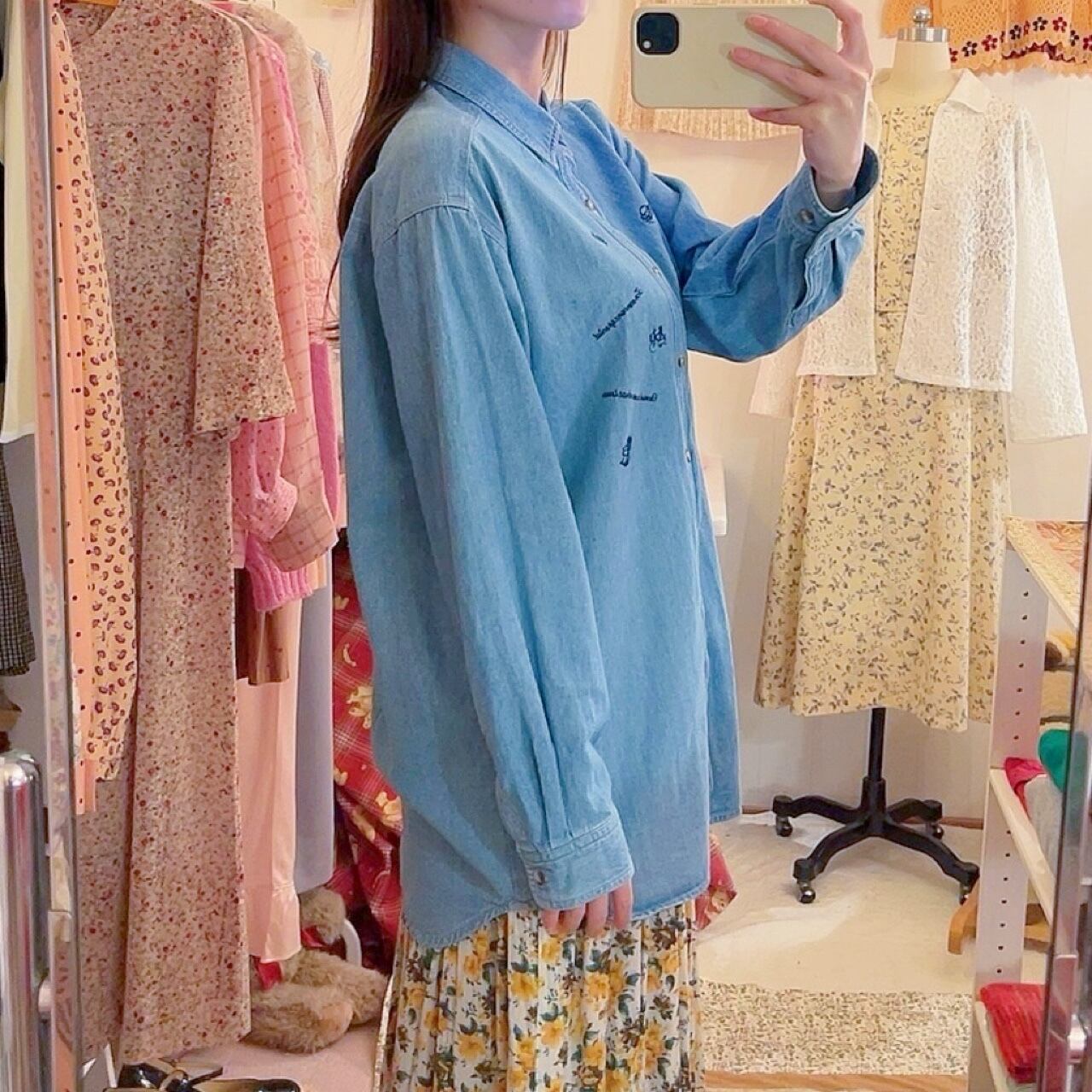 mini icon embroidery denim shirt