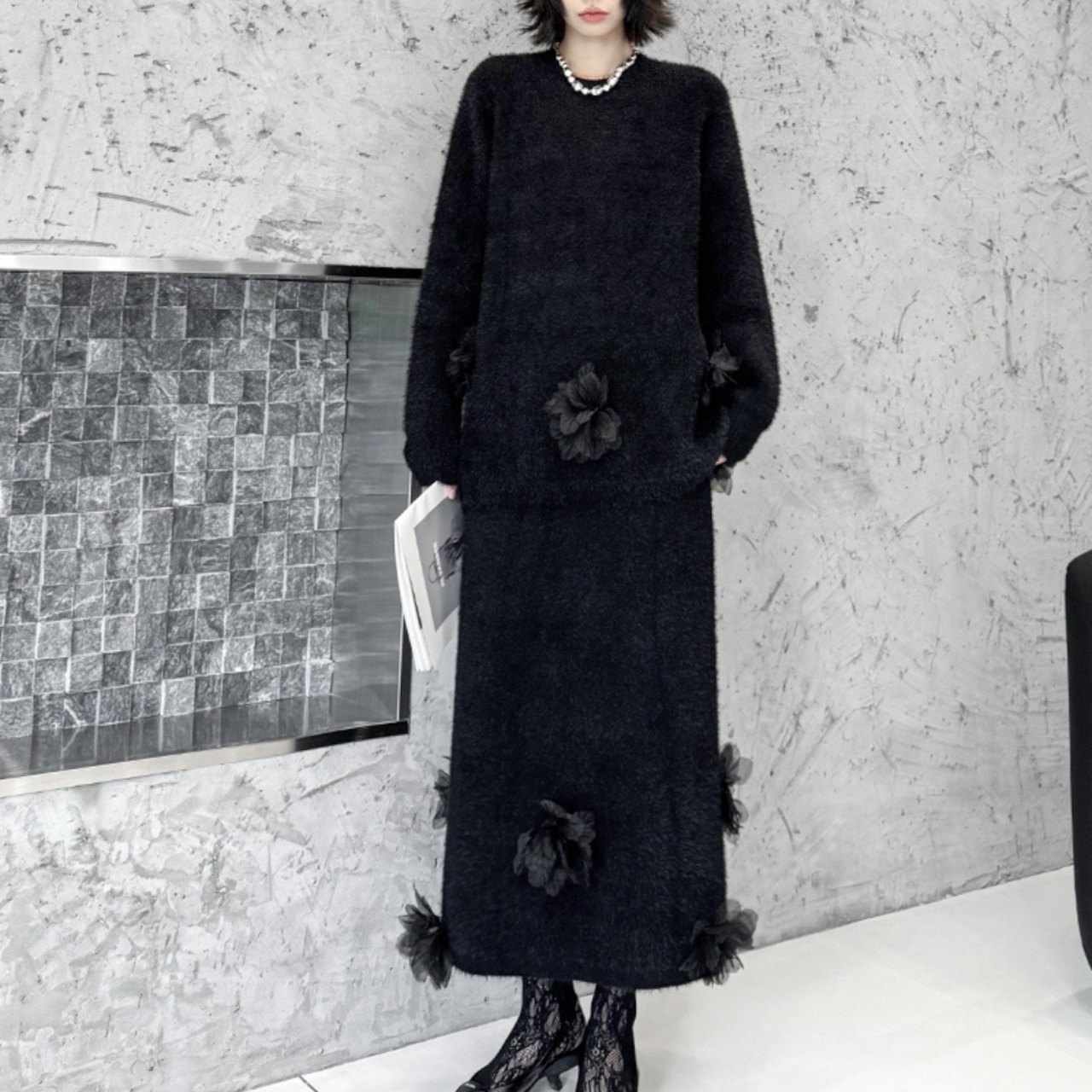 3D floral sweater and skirt set(ME025)