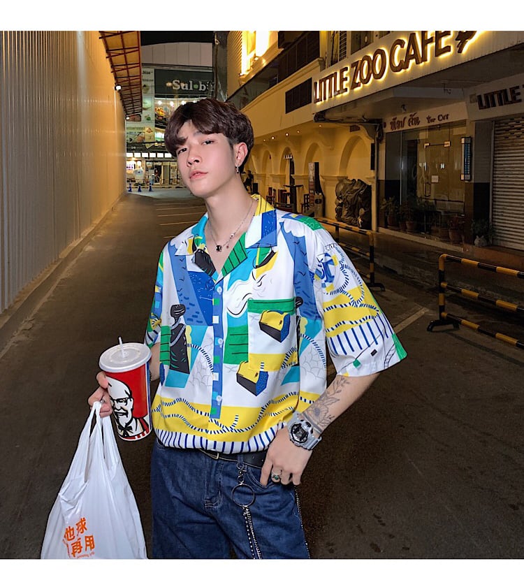 全2色 シャツ トップス 総柄 カジュアル 羽織 半袖 重ね着