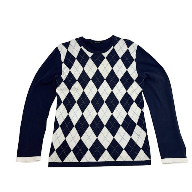 古着 バーバリーブラックレーベル アーガイル柄 セーター クリーニング済み コットン ネイビー メンズ サイズ3