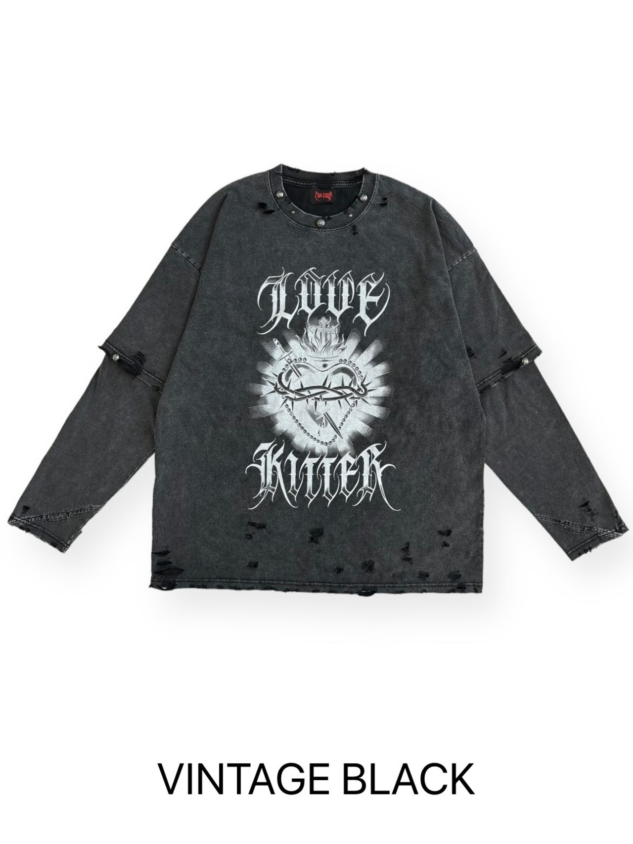 【LOVE KILLER Original Custom】Killer heart barbed wire layered Long T
