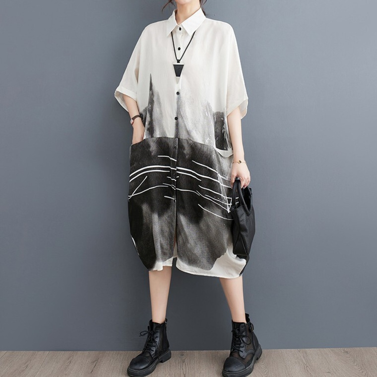 Ink Pattern Shirt Dress / インク パターン シャツ ワンピース