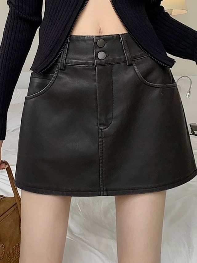 black leather mini  skirt