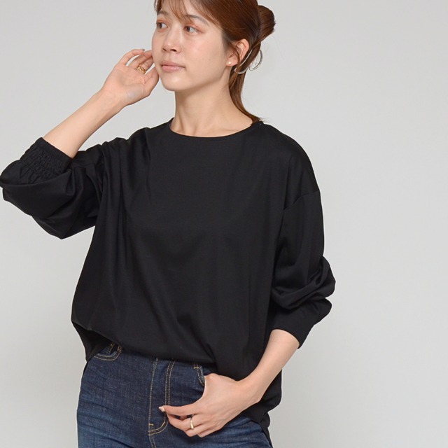 【着回し力、最大級】プレミアムシルケット・シャーリングスリーブプルオーバー - LEO-2529 ブラック ‐