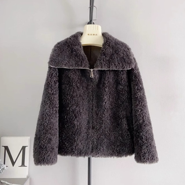 全3色/Wide collar boa zip short coat　B2389