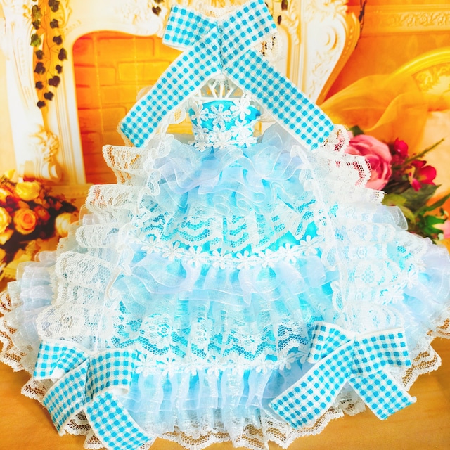 リカちゃん ドレス 水色 ドールドレス 人形服 ハンドメイド