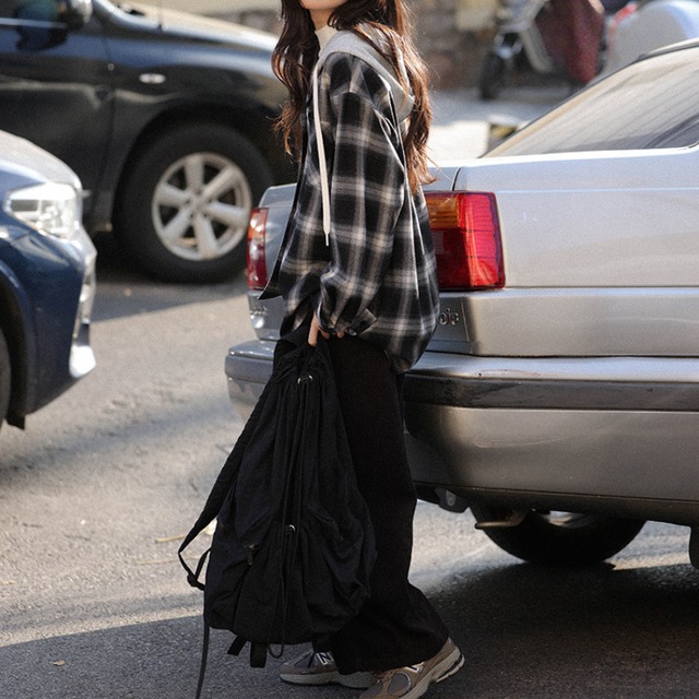 hooded check shirt　J00362