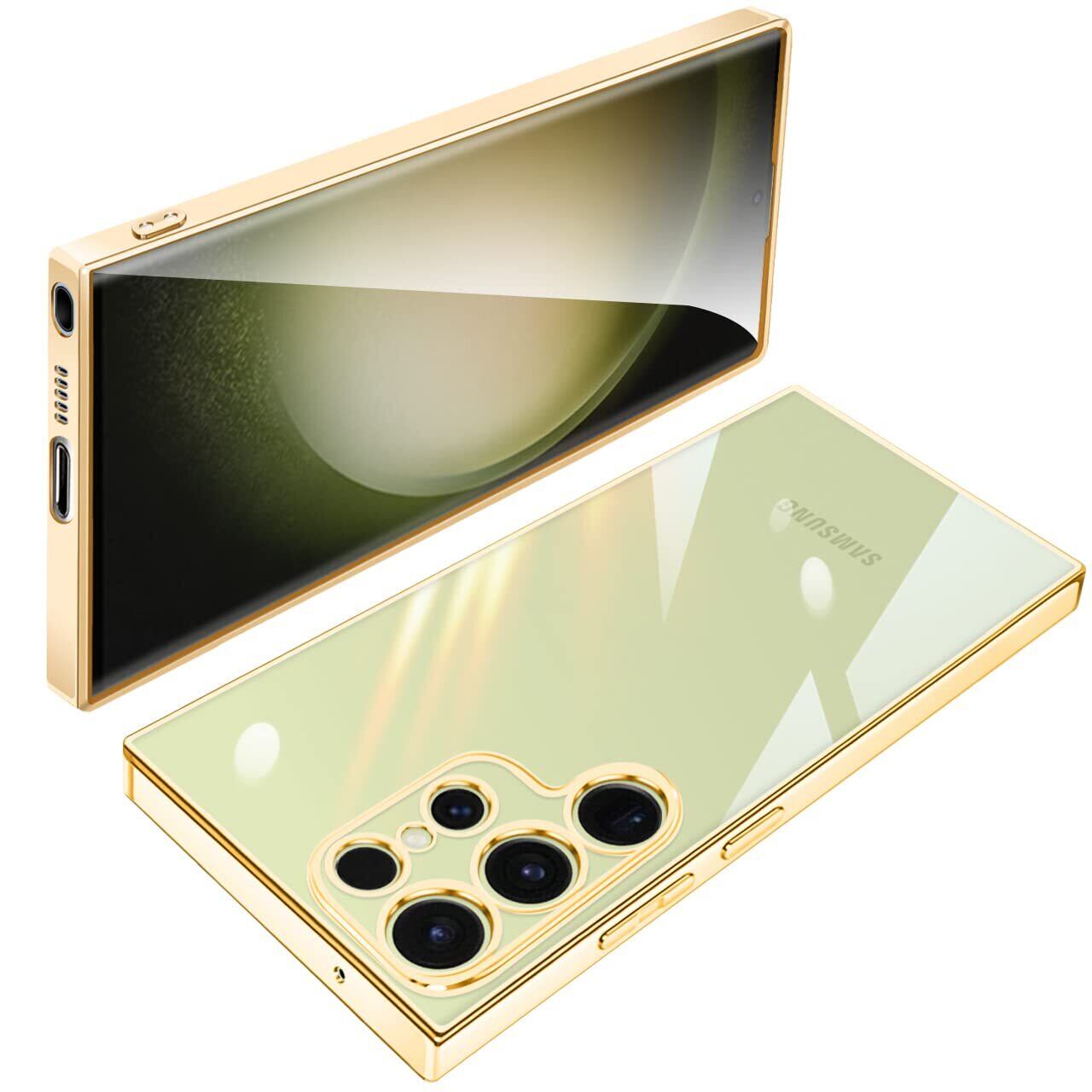 【特価処分】Galaxy S23 Ultra ケース クリア 5G SC-52D SCG20 ギャラクシーS23Ultra カバー 透明 TPU 薄型 軽量 耐衝撃 メッキ加工 ソフトケース 人気 保護カバー【2023最新型】(ゴールド)