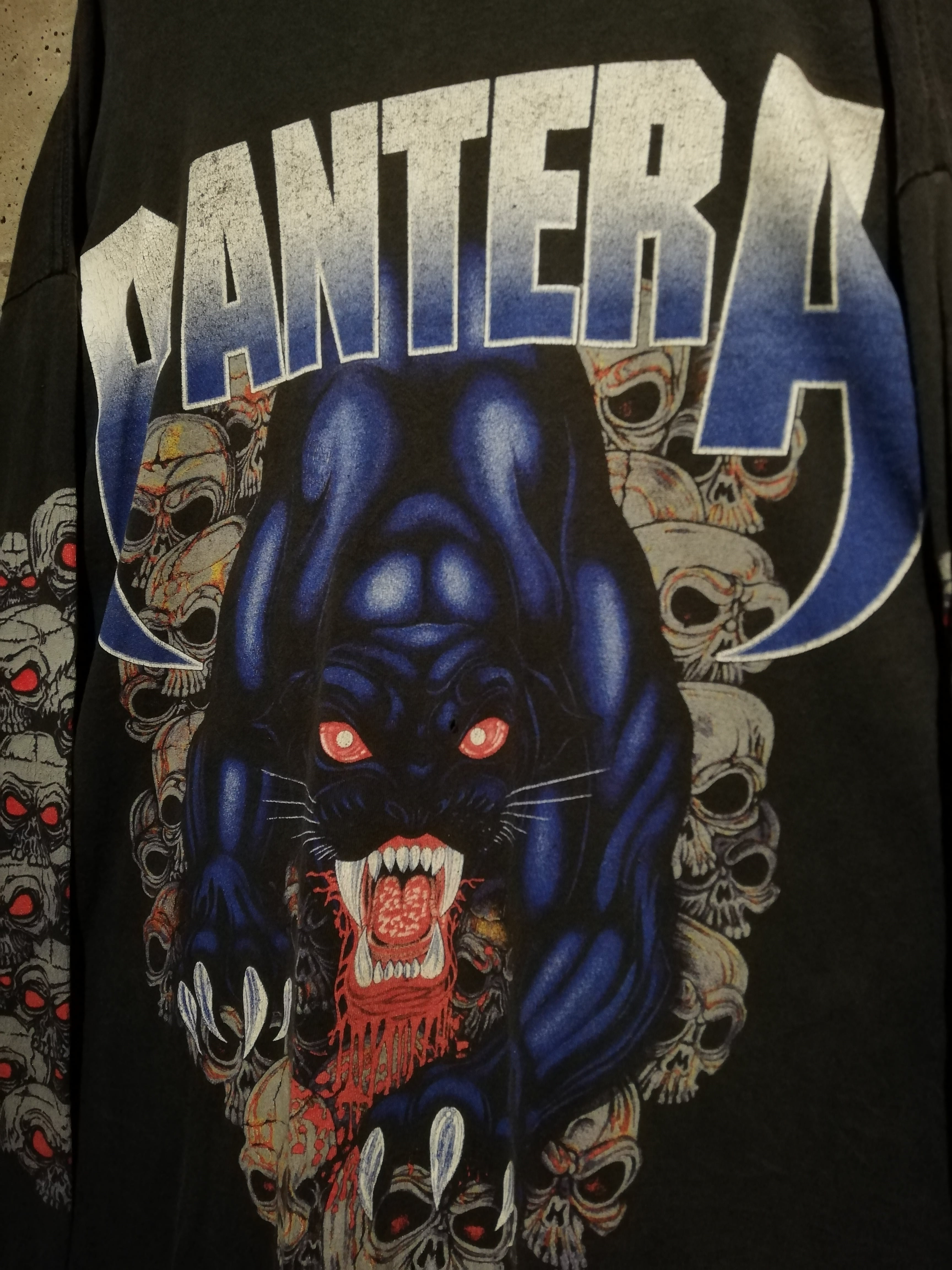 Caka】90's “PANTERA” Panther × Skull Graphic Print Vintage Loose L