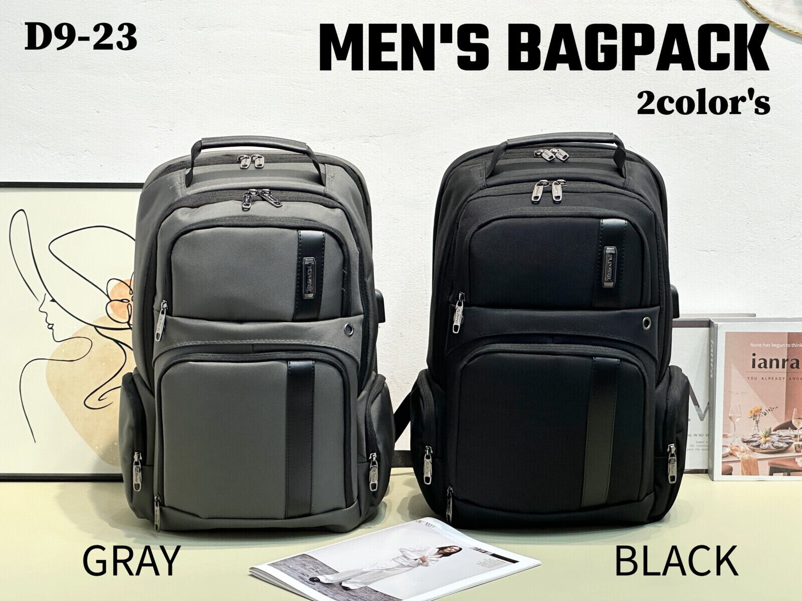 【D9-23】【 ブラック】ナイロンバックパック メンズ ビジネス 大容量 リュックサック 通勤 通学