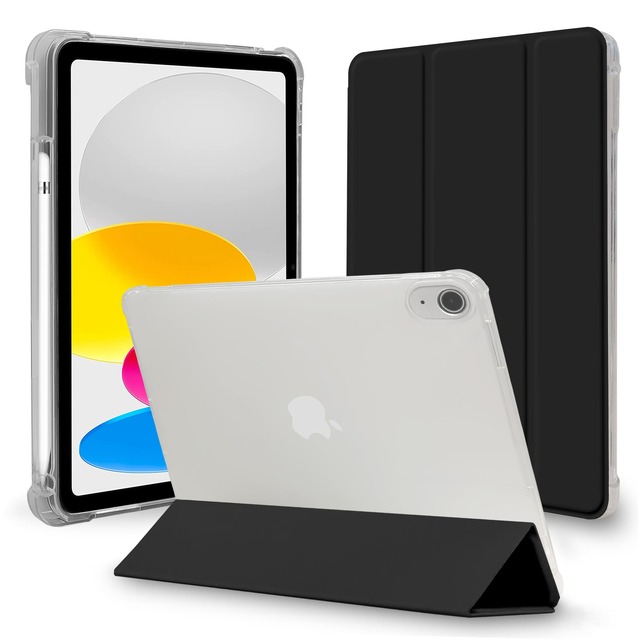 MS factory iPad 11世代 10世代 ケース アイパッド 第11世代 A16 (2025) 第10世代 用 11インチ 10.9インチ カバー ペンシル収納 衝撃吸収 半透明 ソフトTPU スタンド オートスリープ ブラック 黒 IPD-10-S-CLH-BK