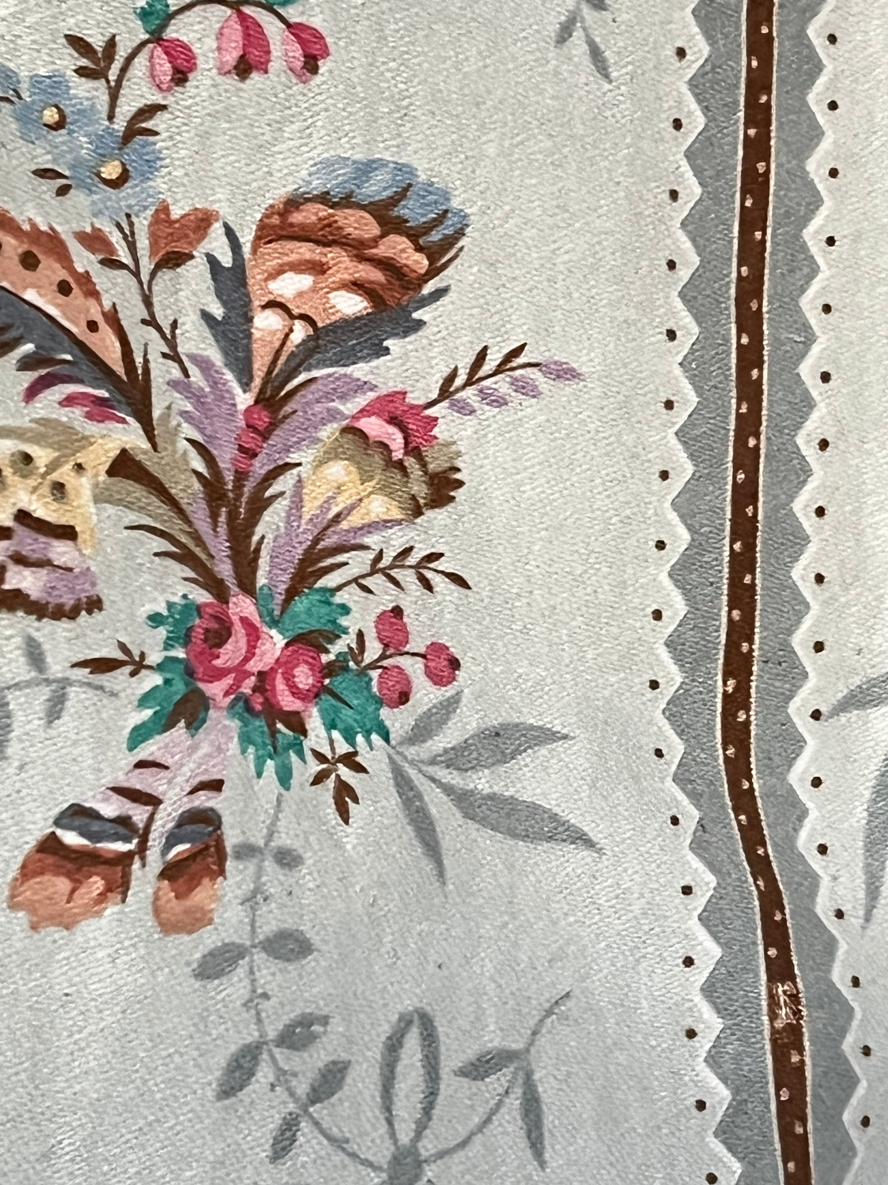 フランス製 ヴィンテージ 生地】サテン織 ストライプ フローラル柄