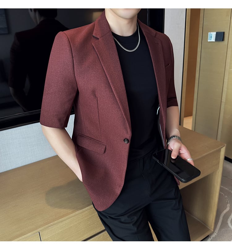 韓国風 メンズ ジャケット 半袖 スリムスーツ 大きいサイズ対応