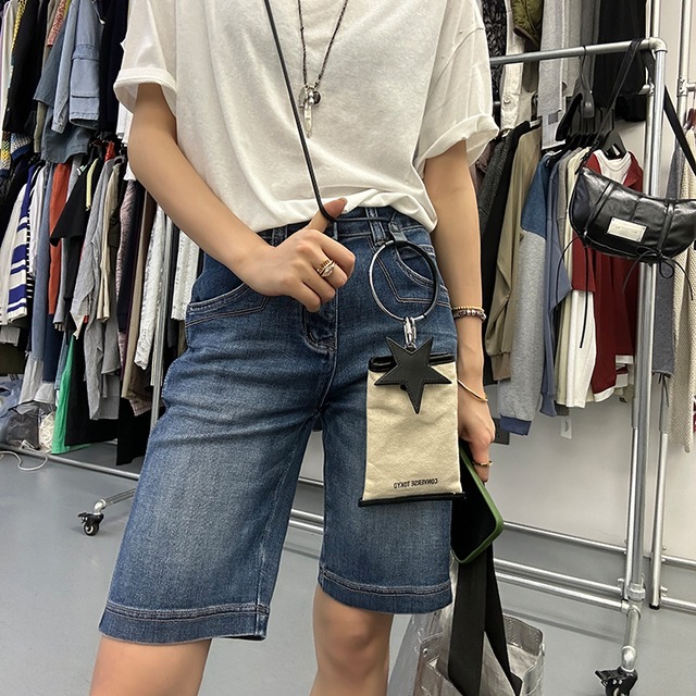 Back belt short denim pants S1879