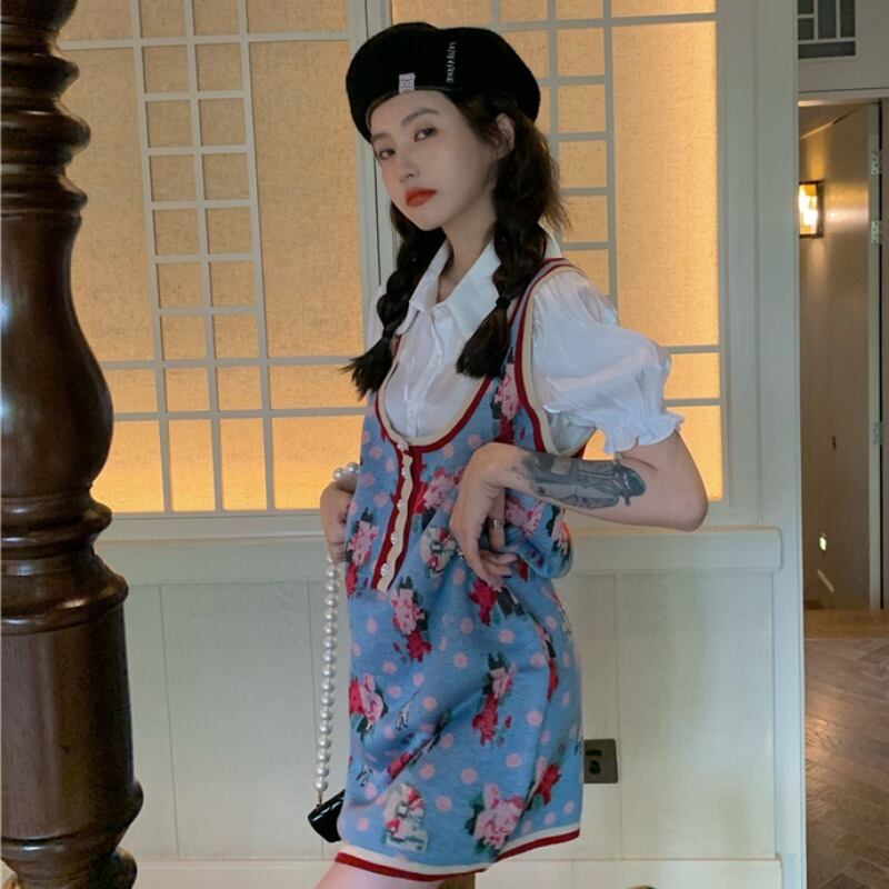 サマースタイルスタンダードフローラルドレス スリーブシャツ レディース レトロ 夏物 花柄 YY-ファッション11774395973