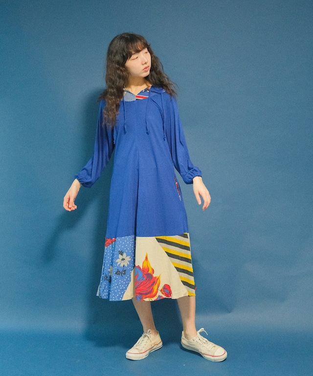 【送料無料】1980’s colour block floral smock dress