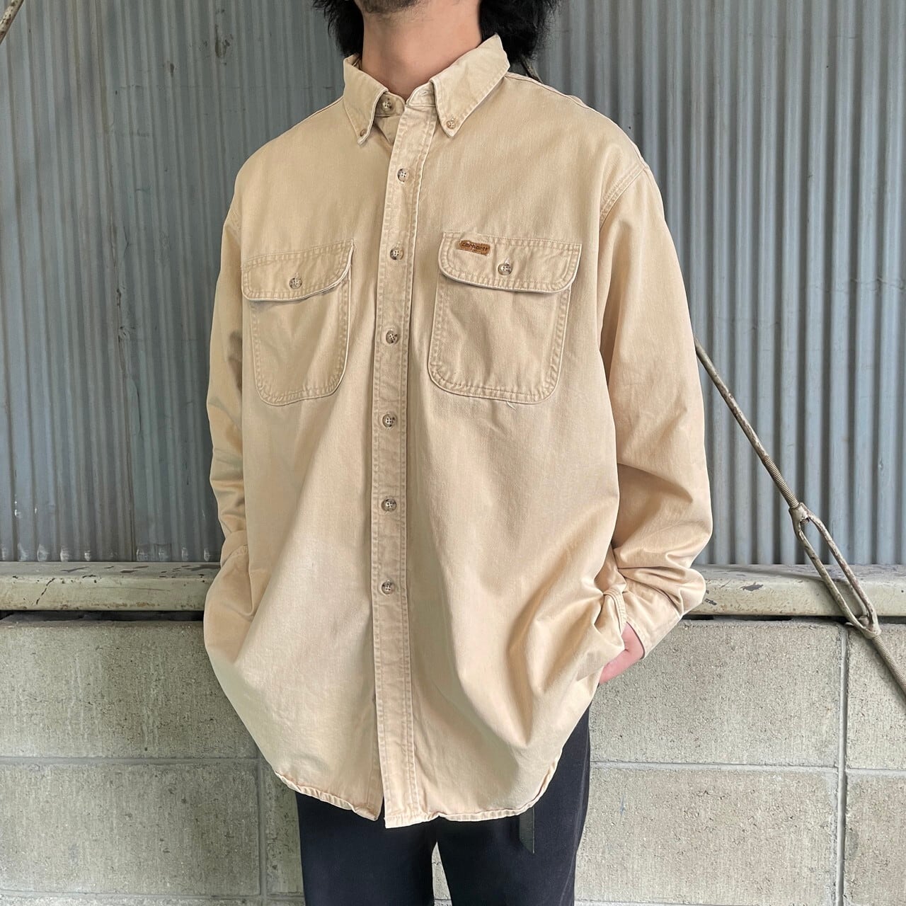 80年代 USA製 Carhartt カーハート 長袖 ボタンダウンシャツ メンズXL 