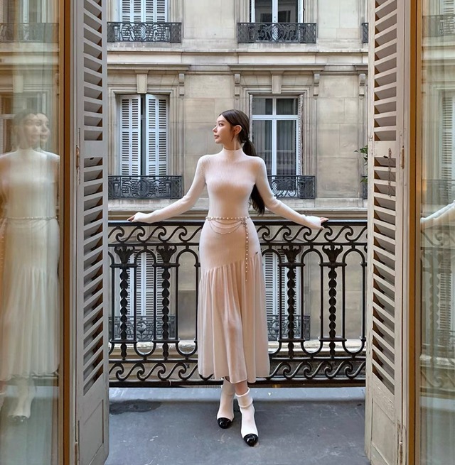 アシメリブニットロングワンピース