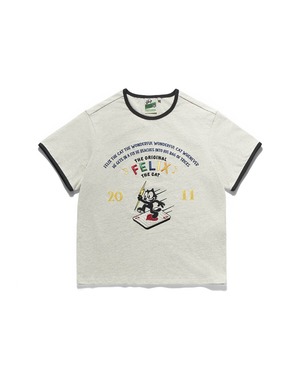 [EASTLOGUE] (WOMAN) FELIX SOUVENIR EMBROIDERED RINGER T-SHIRTS / OATMEAL & BLACK 正規品 韓国ブランド 韓国ファッション 韓国代行 イーストローグ 日本 店舗