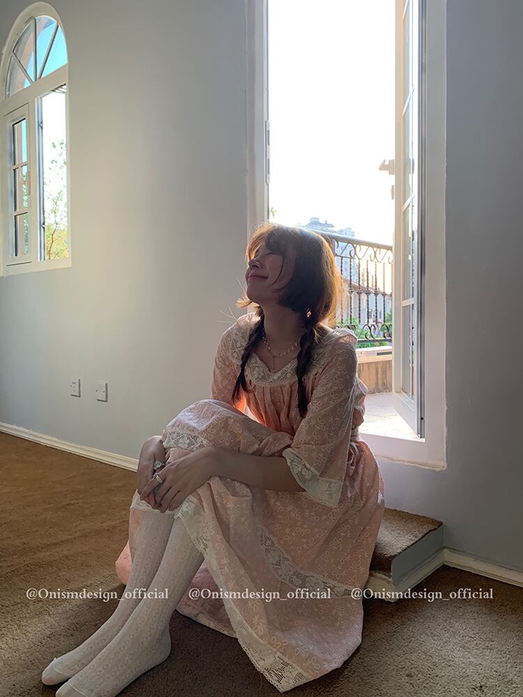 レースFlowerデザイン ドレス サマースタイルウェストAラインロングスカート レッド 刺繍 大人ガーリー スウィート キュート カジュアル 夏物 フラワーデザイン スクウェア ビッグFスモールZ韓国64647563620