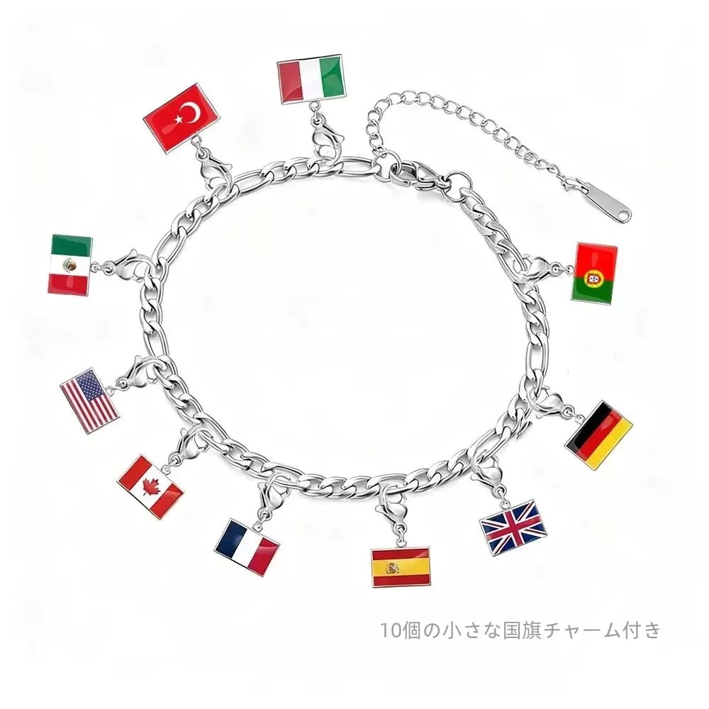 世界各国の国旗をモチーフにしたチャームです。ブレスレットにしてお