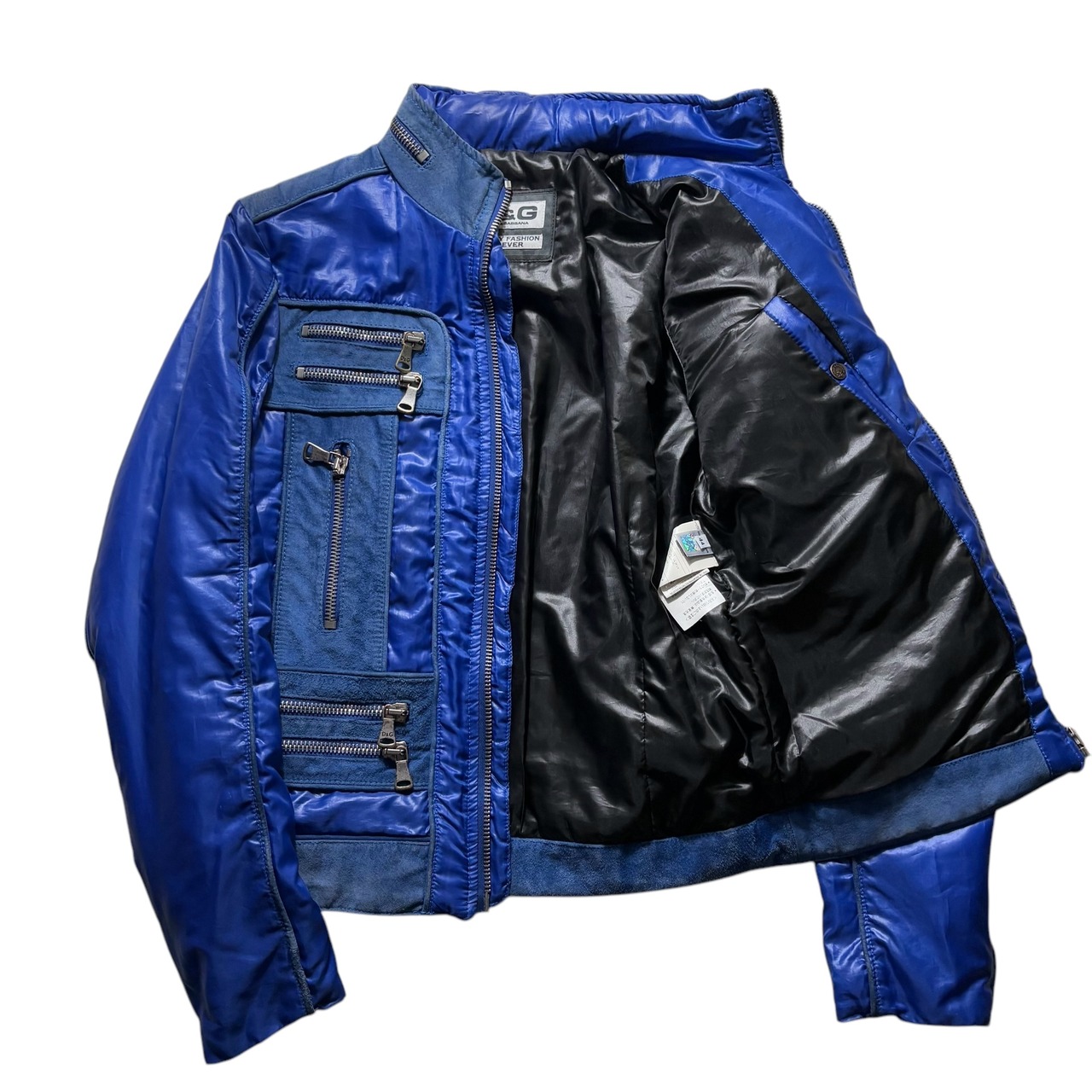 2007AW D&G blue nylon × leather multi zip utility jacket