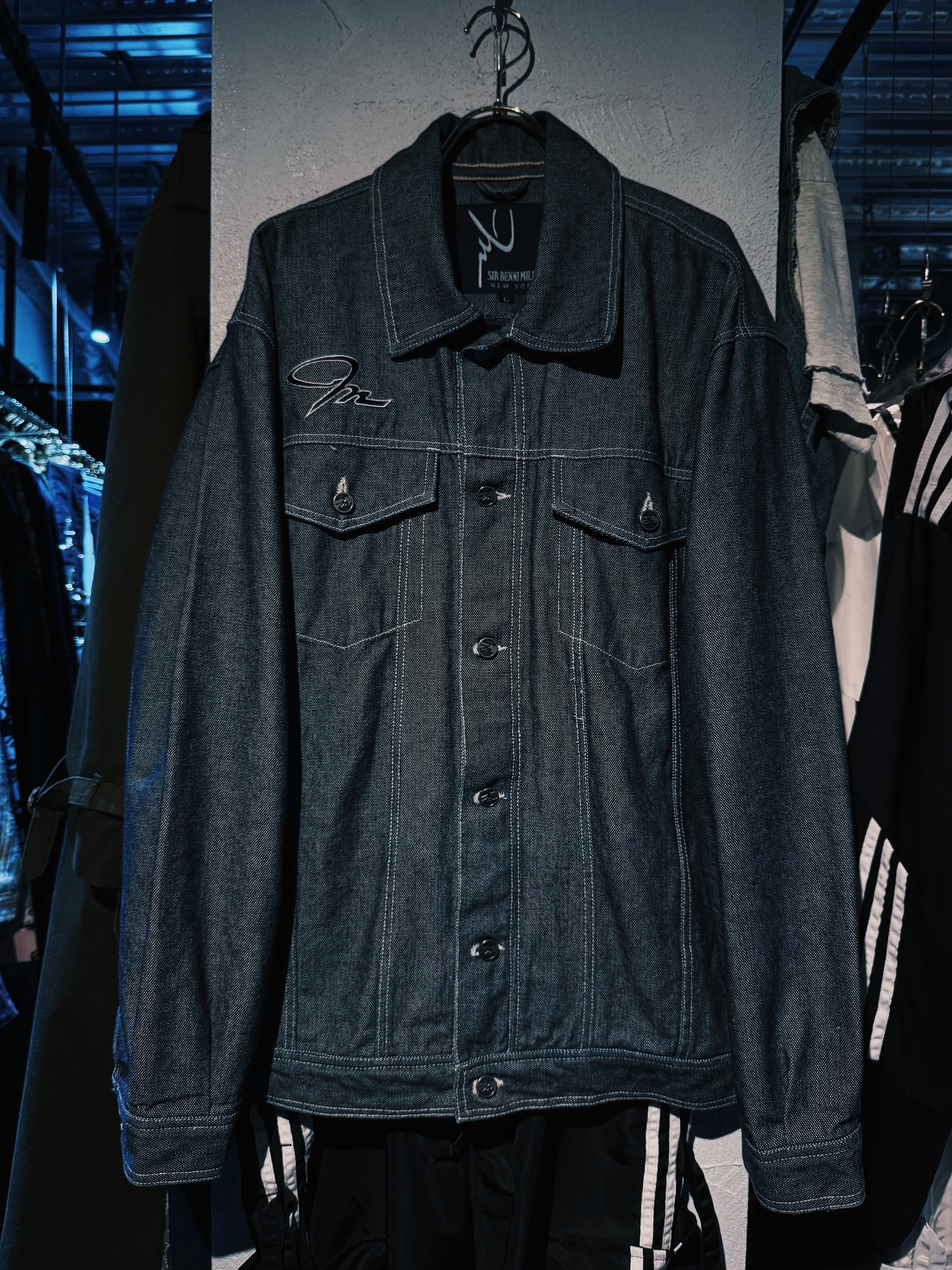 【D4C】90's vintage white stitch design over size gray denim jacket