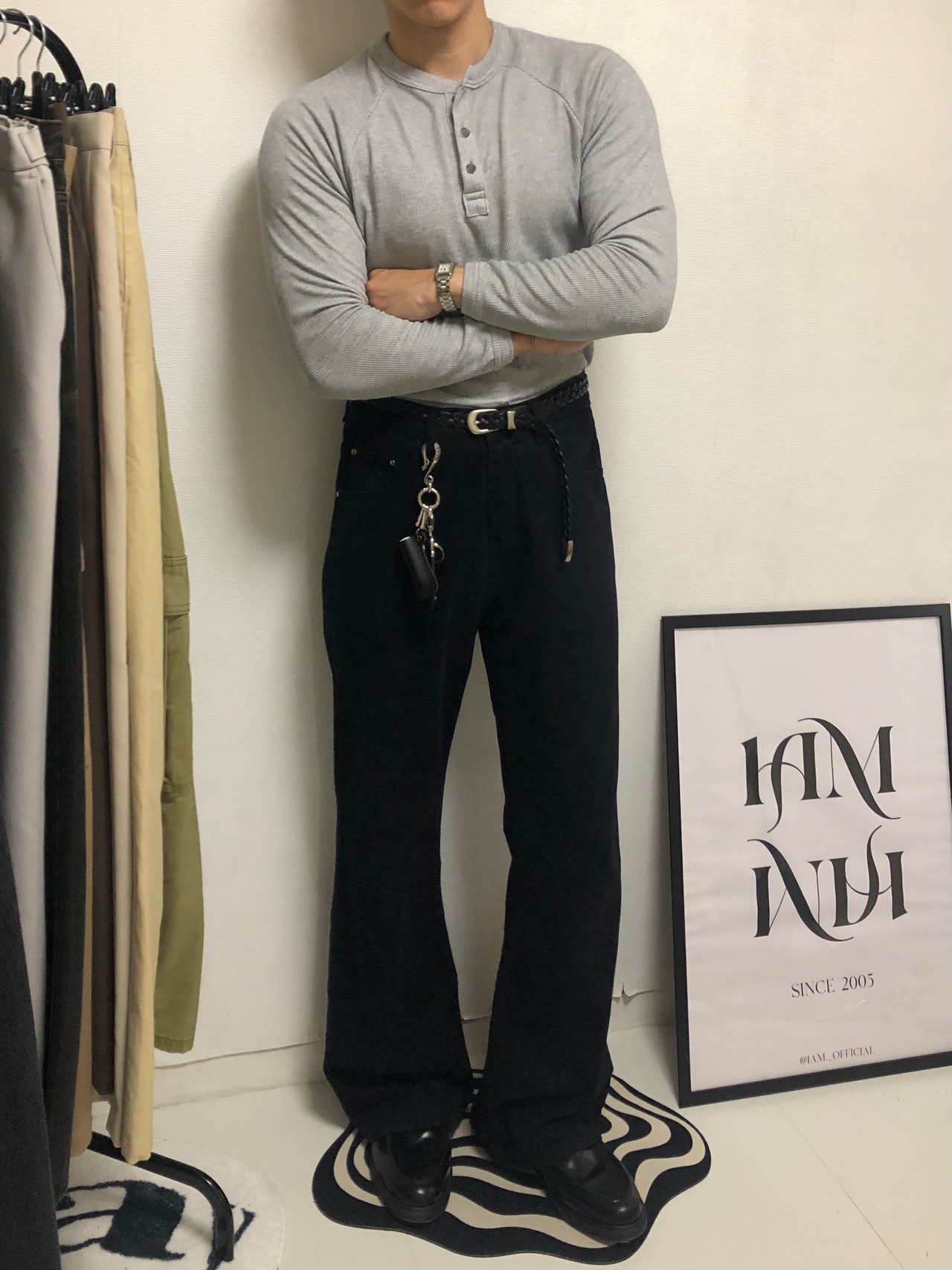 【Muscle Fit】Ribbed Henley Neck Neck Long Sleeve T-Shirts (4color) - 6