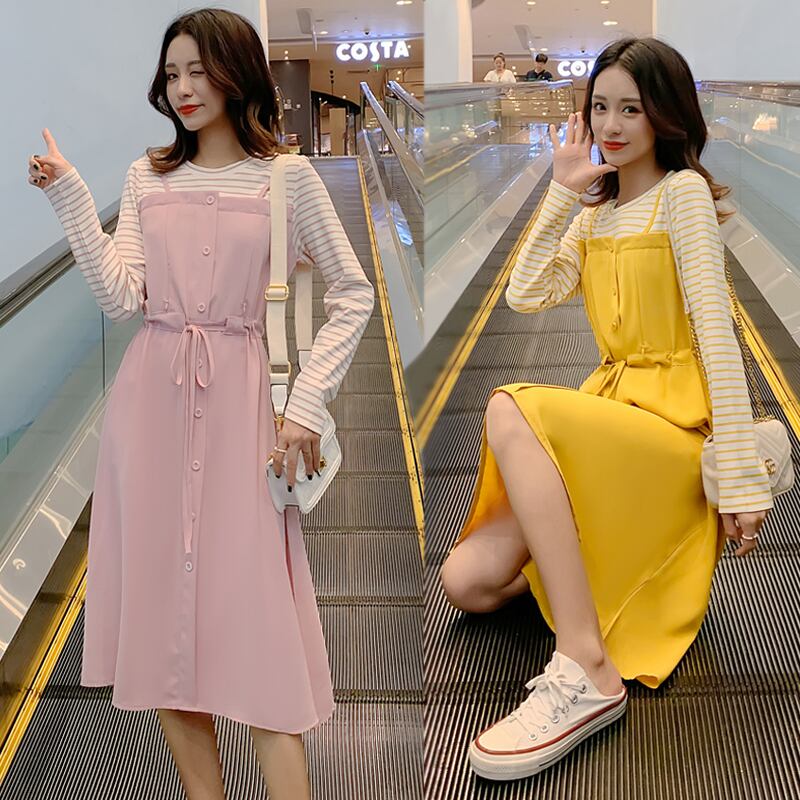 【新作】【送料無料】 935＃甘いパッチワーク巾着マタニティ看護ロングドレス秋の授乳服妊娠中の女性かわいい妊娠 大人ガーリー スウィート キュート カジュアル オータム 秋物 AL expec393943694318