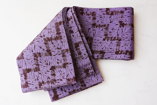 【半幅帯】浅紫×檜皮色　板締め絞り半幅帯