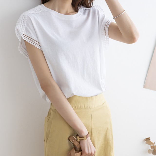 Lace stitch elegant dolman sleeve slim shirt ( 4color )