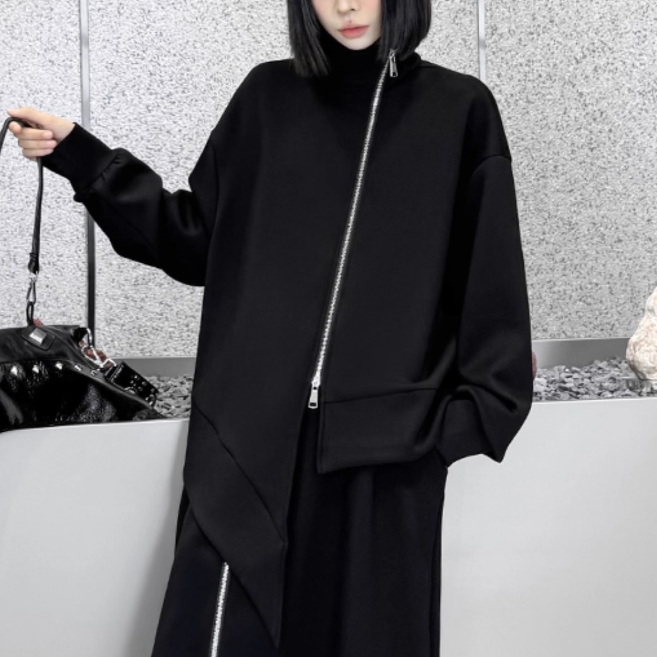 Zip-up sweatshirt + elastic waist skirt set (ME165)