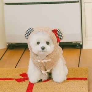 予約販売　Boucle Teddy Padded Jacket (Beige)　※リボンブローチ別売　韓国犬服　　kiki&nini