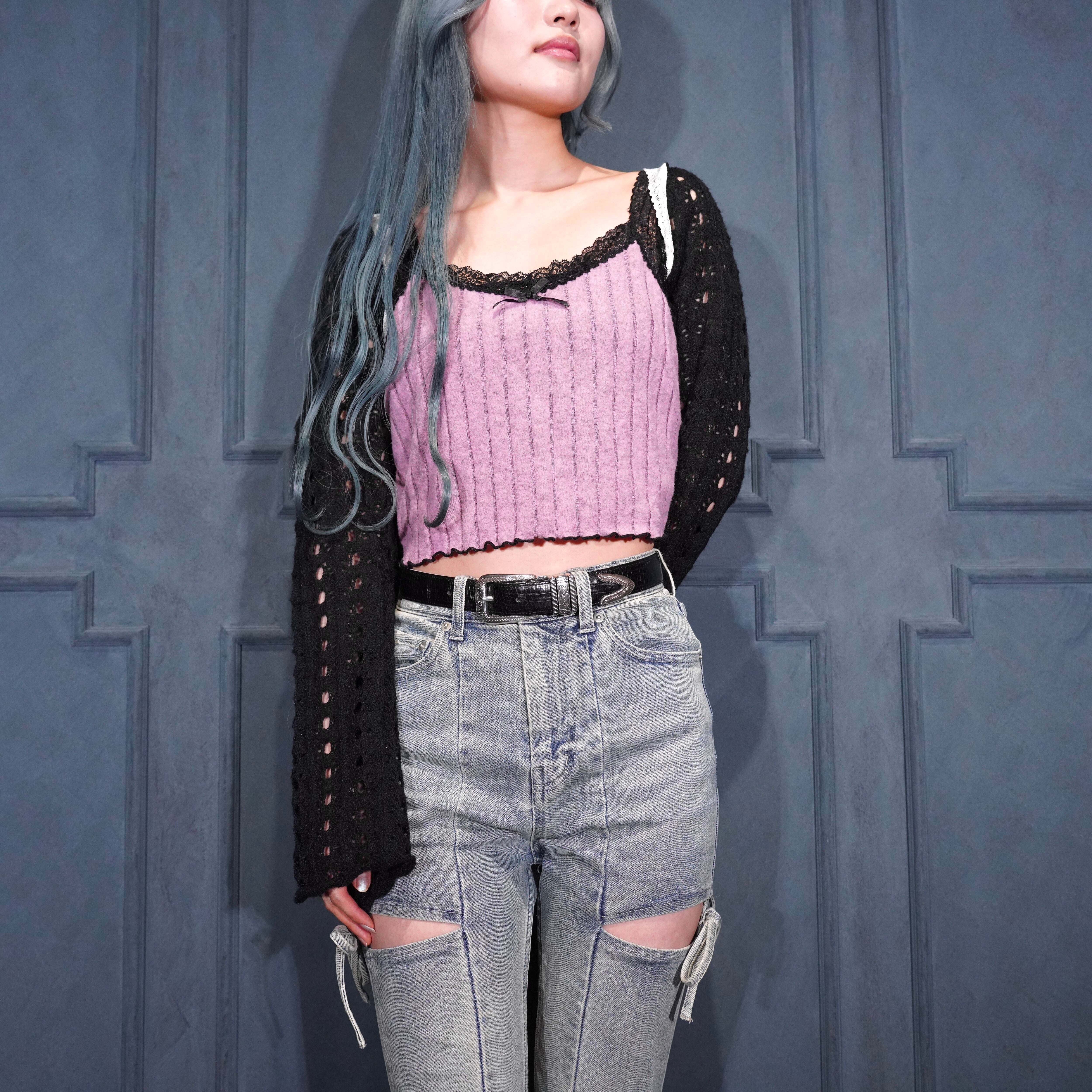 USA VINTAGE LACE STRIPE PATTERNED WOVEN DESIGN CAMISOLE/アメリ古着