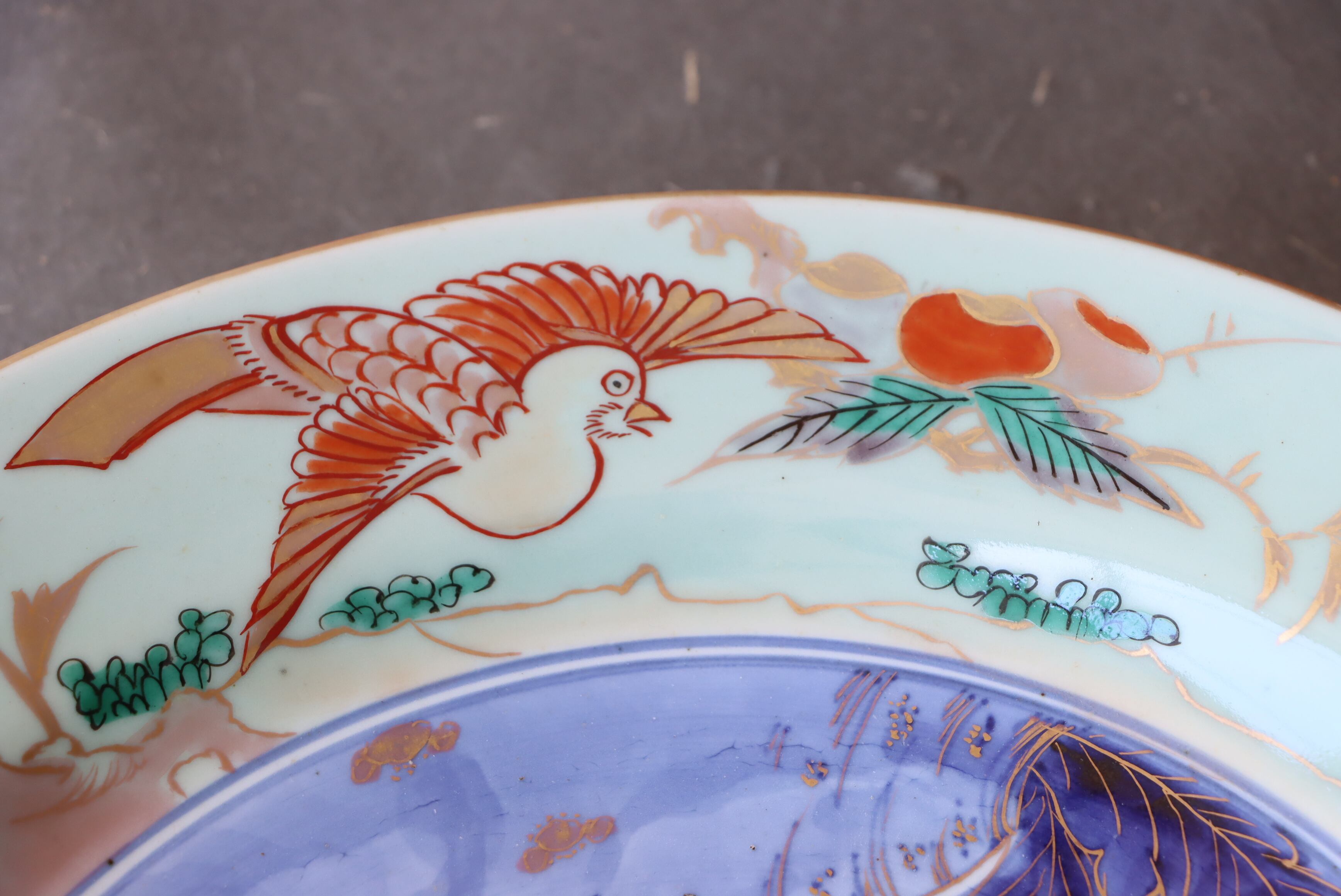 古伊万里 青磁 橘鳳凰大根文 大皿 一尺二寸/Old Imari large size