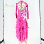 社交ダンス 衣装 Nakagawa ナカガワ ラテン ドレス ワンピース 羽 花 フリル レース 豪華 デモ 競技 ダンス パーティ ピンク系 ホワイト系 パフォーマンス パーティー用 コスチューム