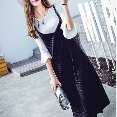 ベロア風 キャミソールワンピース　ブラック