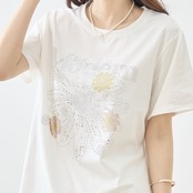 TRUBE フラワーモチーフプリントTシャツN12-1097【M~L】ホワイト