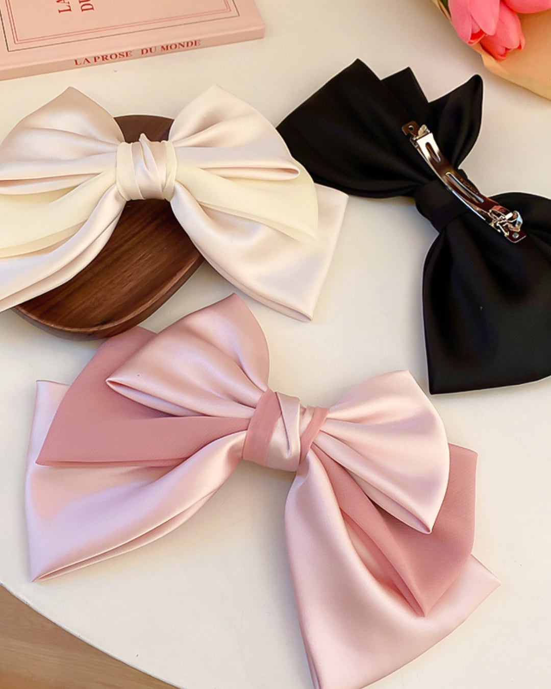サテンシフォンビッグリボンバレッタ(3 colors) 2307010 | Deelia サテンシフォンビッグリボンバレッタ(3 colors) 2307010 | Deelia