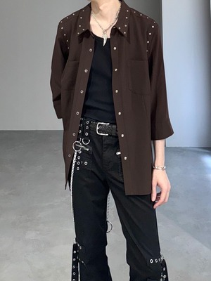 eyelet loose shirt / brown