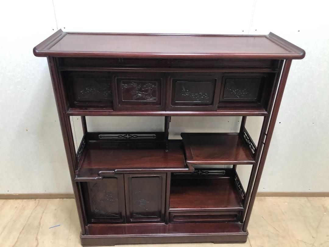 飾り棚 和棚 茶棚 アンティーク 彫刻入り 送料込み 250309-1 | みなと