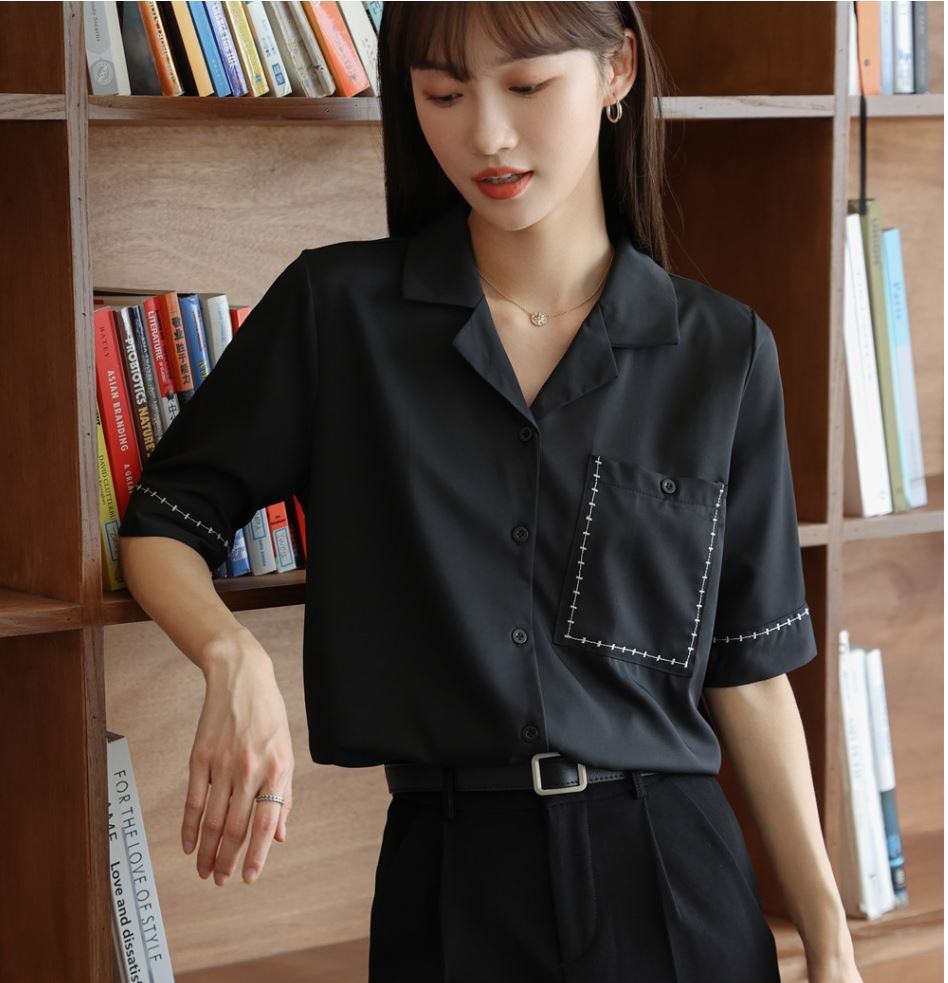 レディース トップス シャツ ブラウス 黒 ブラック アシンメトリー 半袖 ストリート ダンス オルチャン 韓国ファッション 2519 Amouretvie 韓国系 モード系 個性的ファッションの通販サイト
