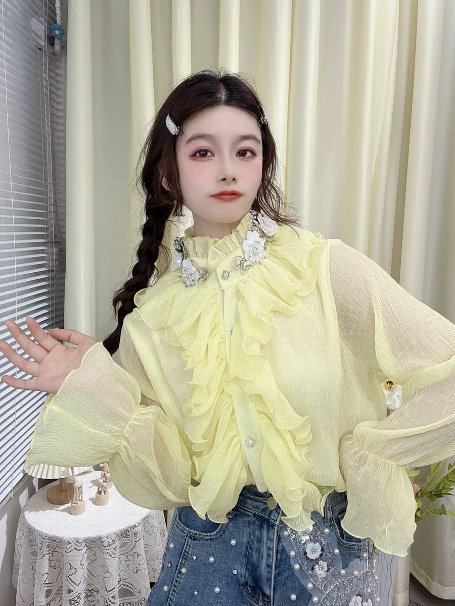 ブラウス ガーリー 姫 かわいい シンプル デコレーション