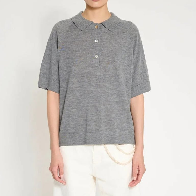 Nackiyé KNIT POLO TOP GREY