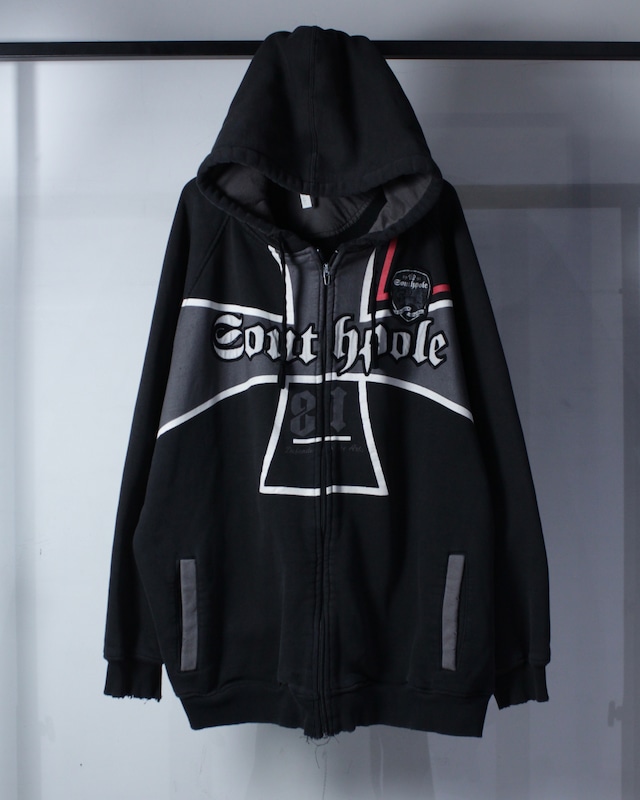 【Caka BLACK】“SOUTH POLE” Iron Cross Logo Good Fade Zip Up Hoodie