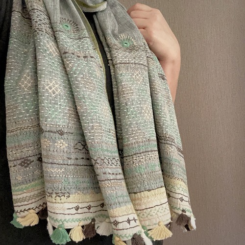 ランバニ（バンジャラ）刺繍 手織りコットンストール　I　【送料無料】